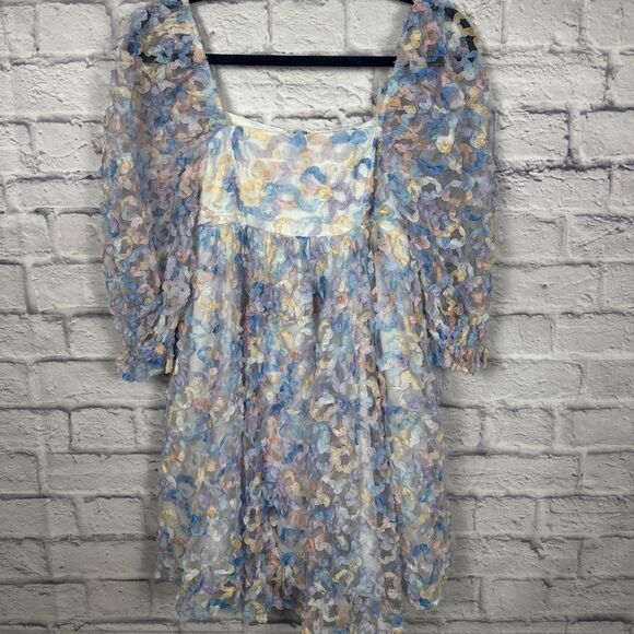 Storia Floral Pastel Flower Ombré Party Babydoll Square Neckline Dress - Picture 2 of 12